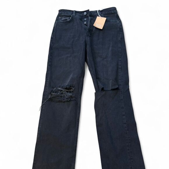NWT Reformation Cynthia High Rise Straight Jeans Lagoon Destroyed Black Size 26 - Picture 7 of 7